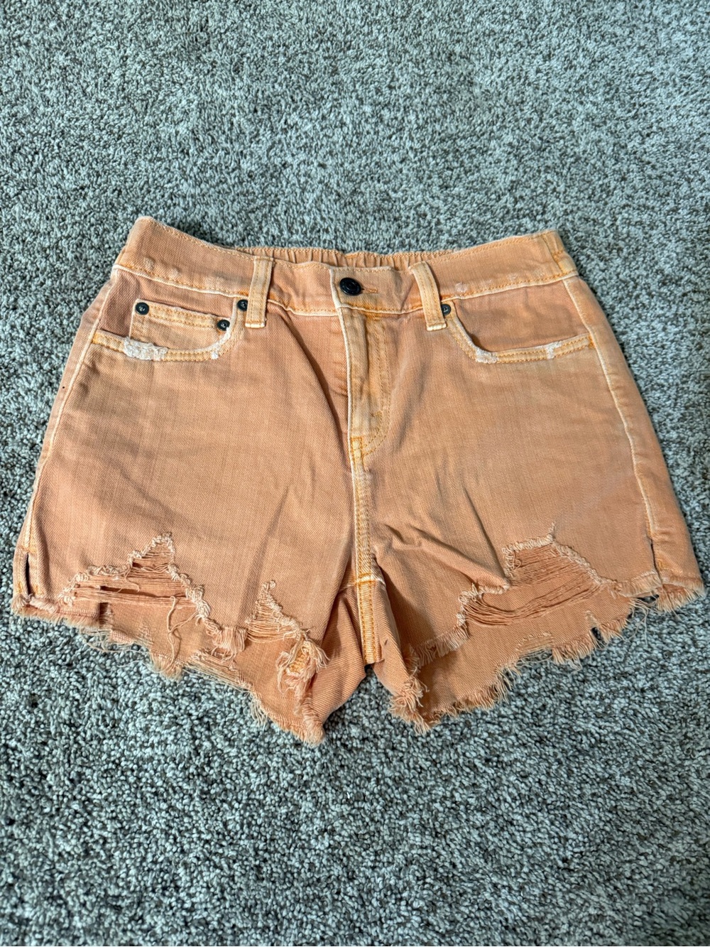 Aerie Women’s Distressed High-Rise Orange Denim Shorts